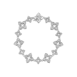 18K White Gold Ventian Princess Alternating Size Pavé Diamond Flower Bracelet