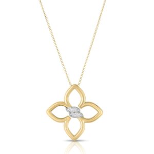 18K Yellow Gold Cialoma Large Diamond Flower Long Necklace