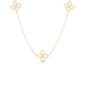 18K Yellow Gold Cialoma Diamond Flower Station Long Necklace