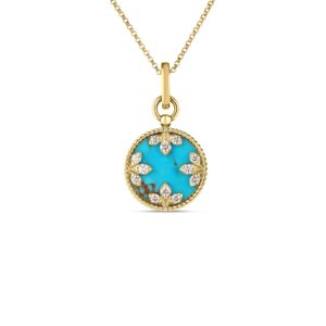 18K Turquoise Venetian Medallions Medium Pendant Necklace