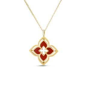 18K Red Agate Venetian Princess Pirouette Medium Flower Necklace
