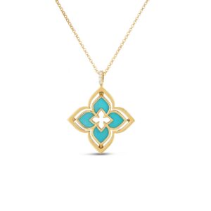 18K Turquoise Venetian Princess Pirouette Medium Flower Necklace