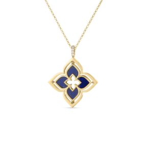 18K Yellow Gold Venetian Princess Pirouette Pavé Medium Flower Necklace