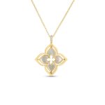 18K Yellow Gold Venetian Princess Pirouette Pavé Medium Flower Necklace