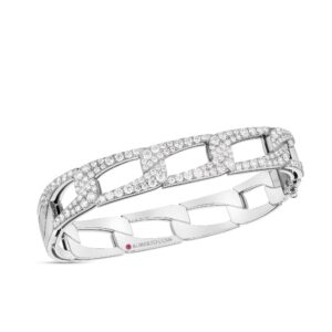 18K White Gold Navarra Wide Link And Pavé Diamond Square Bangle