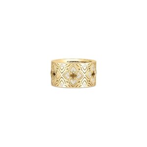 18K Yellow Gold Venetian Princess Etched Frame Diamond Flower Ring