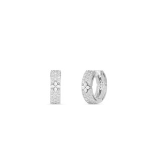 18K White Gold Love In Verona Pavé Diamond And Polished Flower Hoop Earrings