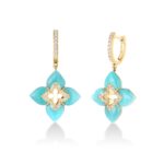 18K Yellow Gold Venetian Princess Cabochon Flower Dangle Earrings