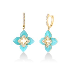 18K Yellow Gold Venetian Princess Cabochon Flower Dangle Earrings