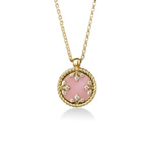 18K Pink Opal Venetian Medallions Small Pendant Necklace