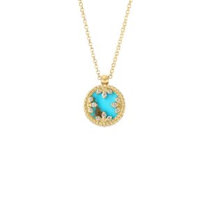 18K Turquoise Venetian Medallions Small Pendant Necklace