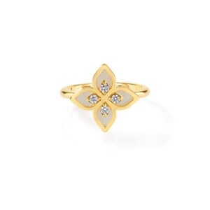 18K Yellow Gold Venetian Princess Diamond And Mother Of Pearl Flower Ring