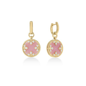 18K Pink Opal Venetian Medallions Drop Earrings