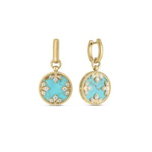 18K Turquoise Venetian Medallions Drop Earrings