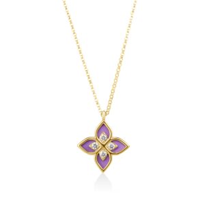 18K Yellow Gold Venetian Princess Diamond And Enamel Flower Necklace