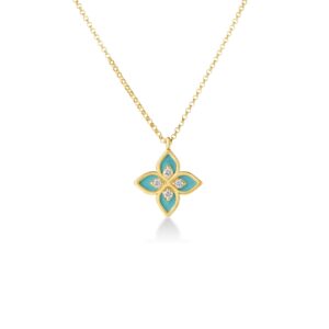 18K Yellow Gold Venetian Princess Diamond And Enamel Flower Necklace
