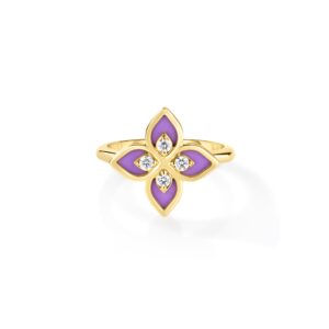 18K Yellow Gold Venetian Princess Diamond And Enamel Flower Ring