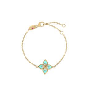 18K Yellow Gold Venetian Princess Diamond And Enamel Flower Bracelet