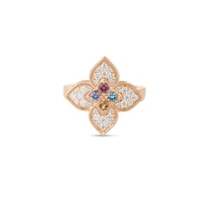 18K Rose Gold Venetian Princess Carnival Pavé Diamond And Mixed Stones Flower Ring
