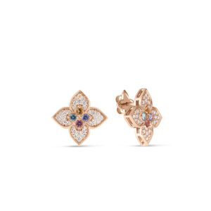 18K Rose Gold Venetian Princess Carnival Pavé Diamond And Mixed Stones Flower Stud Earrings