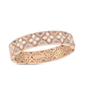 18K Rose Gold Venetian Princess Carnival Diamond, Mother Of Pearl, And Mixed Stones Flower Bangle