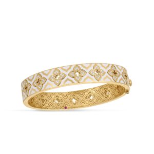 18K Yellow Gold Venetian Princess Diamond And Enamel Flower Bangle