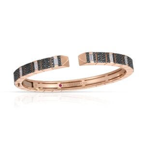 18K Rose Gold Obelisco Pavé Black And White Diamond Bangle