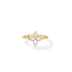 18K Yellow Gold Diamond Princess Outline Tapered Flower Ring