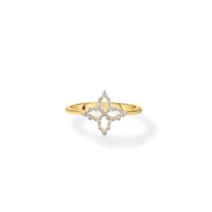 18K Yellow Gold Diamond Princess Outline Tapered Flower Ring