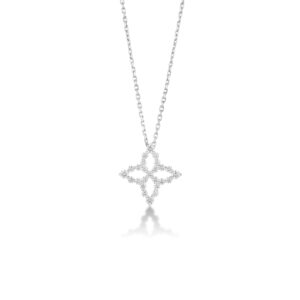 18K White Gold Diamond Princess Outline Tapered Flower Necklace