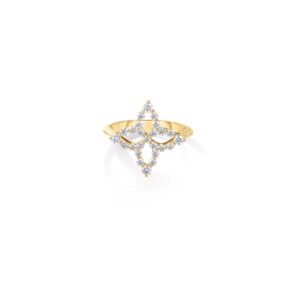 18K Yellow Gold Diamond Princess Outline Tapered Flower Ring