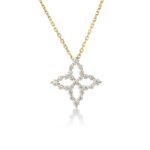 18K Yellow Gold Diamond Princess Outline Tapered Flower Necklace