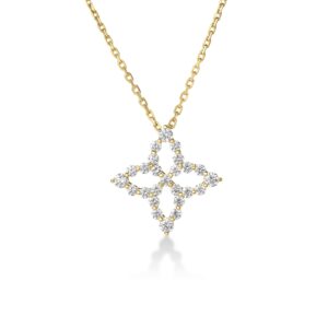 18K Yellow Gold Diamond Princess Outline Tapered Flower Necklace