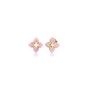 18K Pink Opal Venetian Princess Cabochon Small Flower Stud Earrings