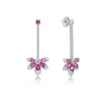 18K White Gold Tiare' Diamond And Rubellite Dangle Earrings