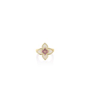18K Yellow Gold Venetian Princess Carnival Pavé Diamond And Rubellite Flower Ring