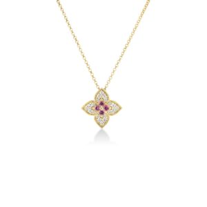 18K Yellow Gold Venetian Princess Carnival Pavé Diamond And Rubellite Flower Necklace