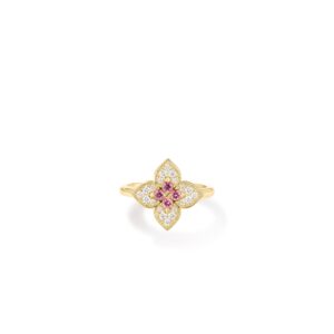 18K Yellow Gold Venetian Princess Carnival Pavé Diamond And Rubellite Flower Ring