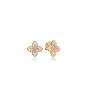 18K Yellow Gold Venetian Princess Carnival Pavé Diamond And Rubellite Flower Stud Earrings