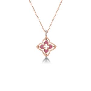 18K Rose Gold Venetian Princess Pirouette Pavé Small Flower Necklace