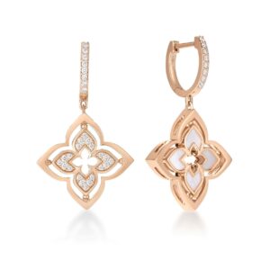 18K Mother of Pearl Venetian Princess Pirouette Pavé Small Flower Drop Earrings