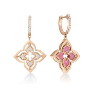 18K Rhodonite Venetian Princess Pirouette Pavé Small Flower Drop Earrings