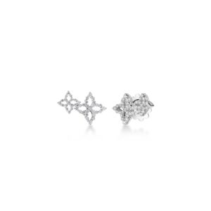 18K White Gold Diamond Princess Outline Double Flower Stud Earrings