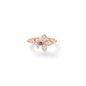 18K Rose Gold Love In Verona Pavé Diamond And Rubellite Split Flower Ring