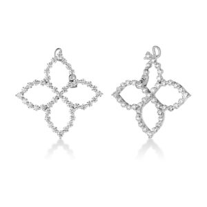 18K White Gold Diamond Princess Outline Large Hinged Flower Earrings