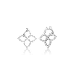 18K White Gold Diamond Princess Outline Hinged Flower Earrings