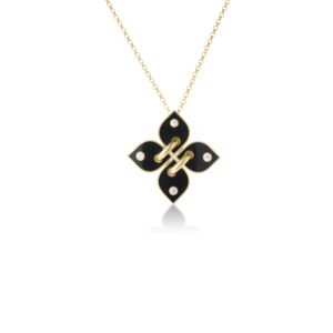 18K Black Love In Verona Diamond And Enamel Flower Necklace