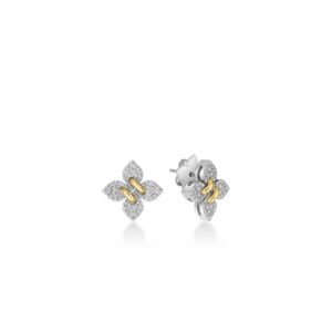 18K White Gold Love In Verona Small Pavé Diamond Flower Stud Earrings