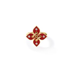 18K Coral Love In Verona Small Diamond And Enamel Flower Ring