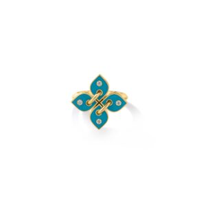 18K Turquoise Love In Verona Small Diamond And Enamel Flower Ring